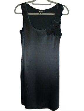 Silk Stretch Blend DKNY Black Mini Dress Donna Karan Abstract Floral Applique 4